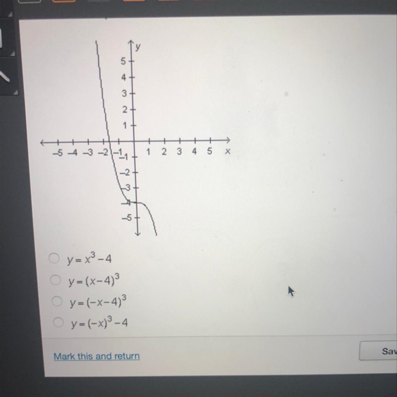 The graph of y=x^3 is transformed as shown in the graph below. With. Equation represents-example-1