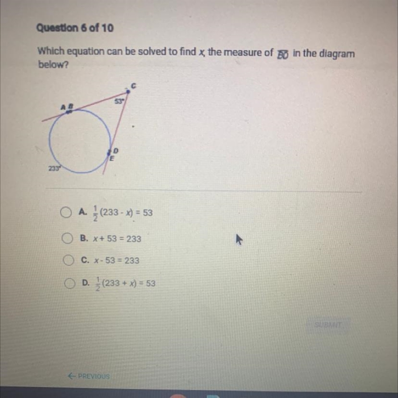 Pls help! For finalWhich equation can be solved to find x, the measure of to in the-example-1