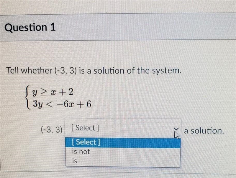 Tell whether (-3, 3) is a solution of the system.​-example-1