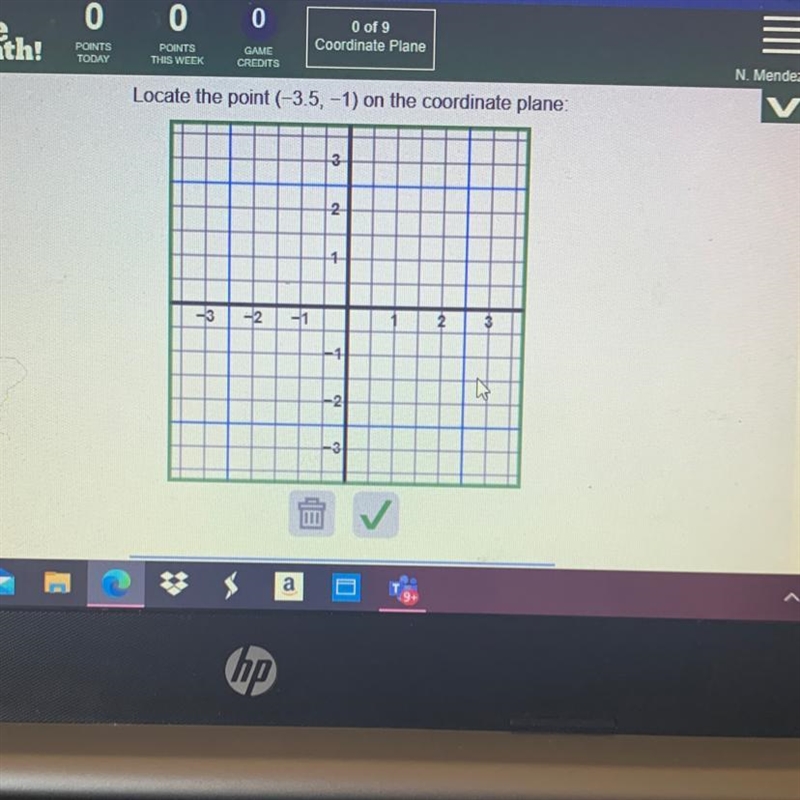 Locate the point (-3.5, -1) on the coordinate plane: 3 2 1 -3 -2 -1 2. 3 -1 -2 -3-example-1