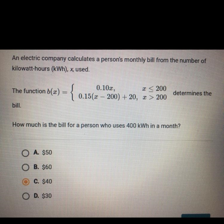 An electric company calculates a persons monthly bill from the number of kilowatt-example-1