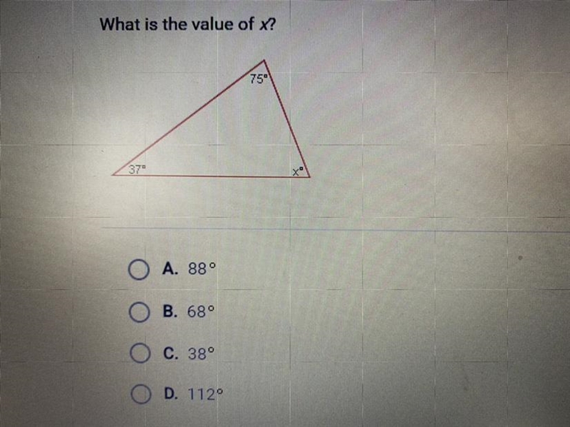 What is the value of x? A. 88 B. 68 C. 38 D. 112-example-1