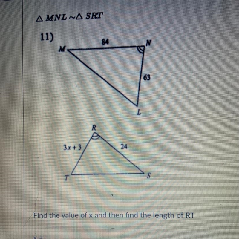 Find the value of x and then find the length of RT RT = X=-example-1