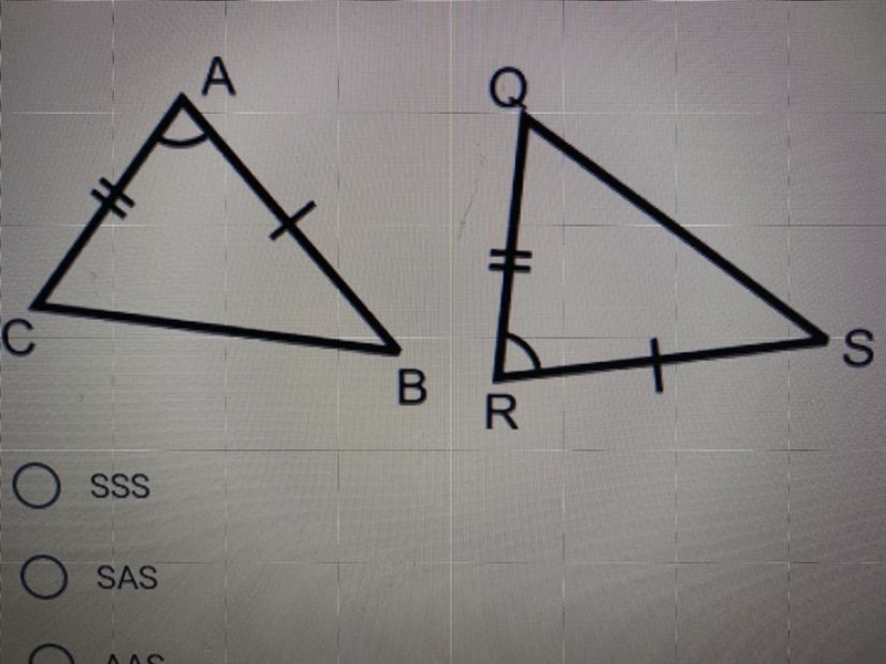 Which triangle congruence is this a picture of? SSS SAS AAS HL-example-1