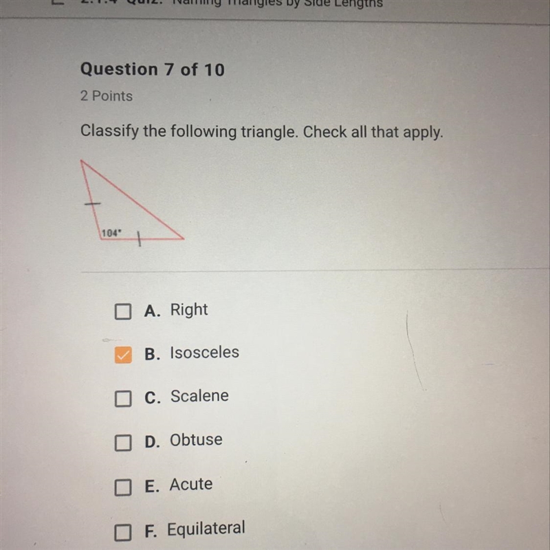 Classify the following triangle check all that apply-example-1