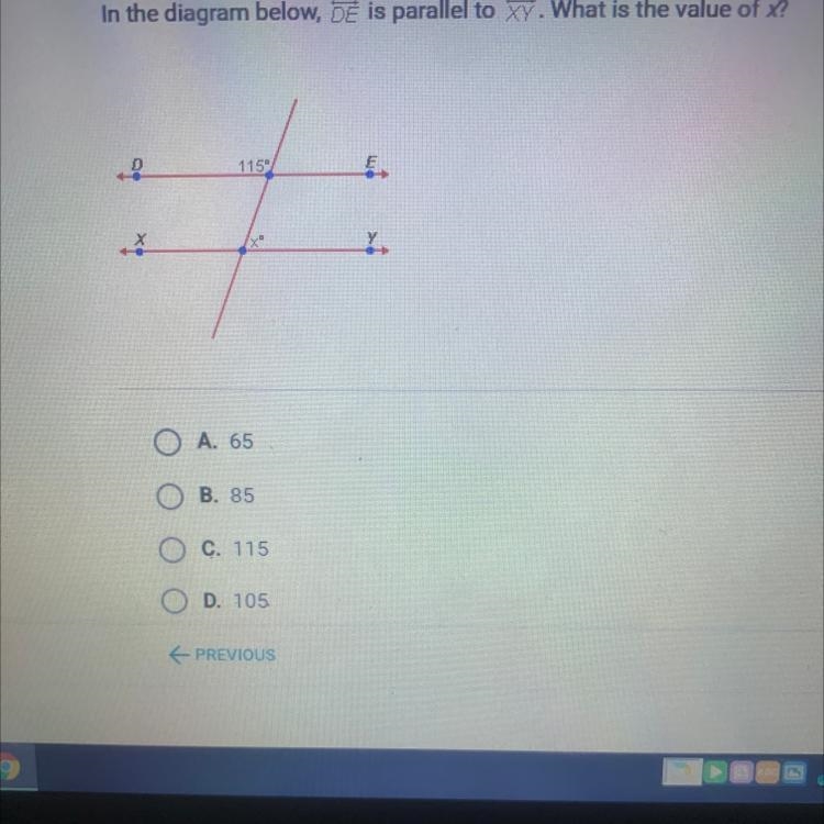 In the diagram below, DE is parallel to Y. What is the value of x-example-1