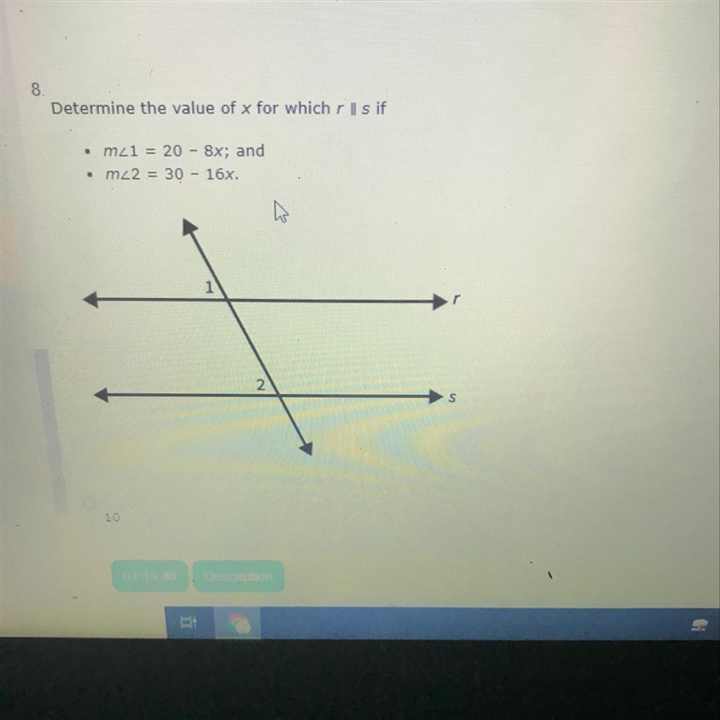 Determine the value of x for which rls if A)10 B)0.75 C)1.25 D)20-example-1