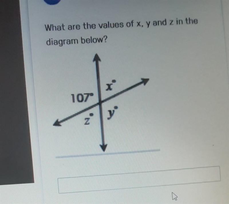 What are the values of x, y and z in the diagram below? x 107° N z w ​-example-1