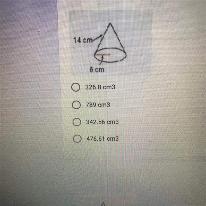 Find the volume of the cone-example-1