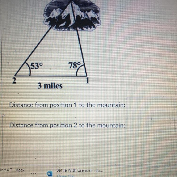 Tara wants to fix the location of a mountain by taking measurements from two positions-example-1