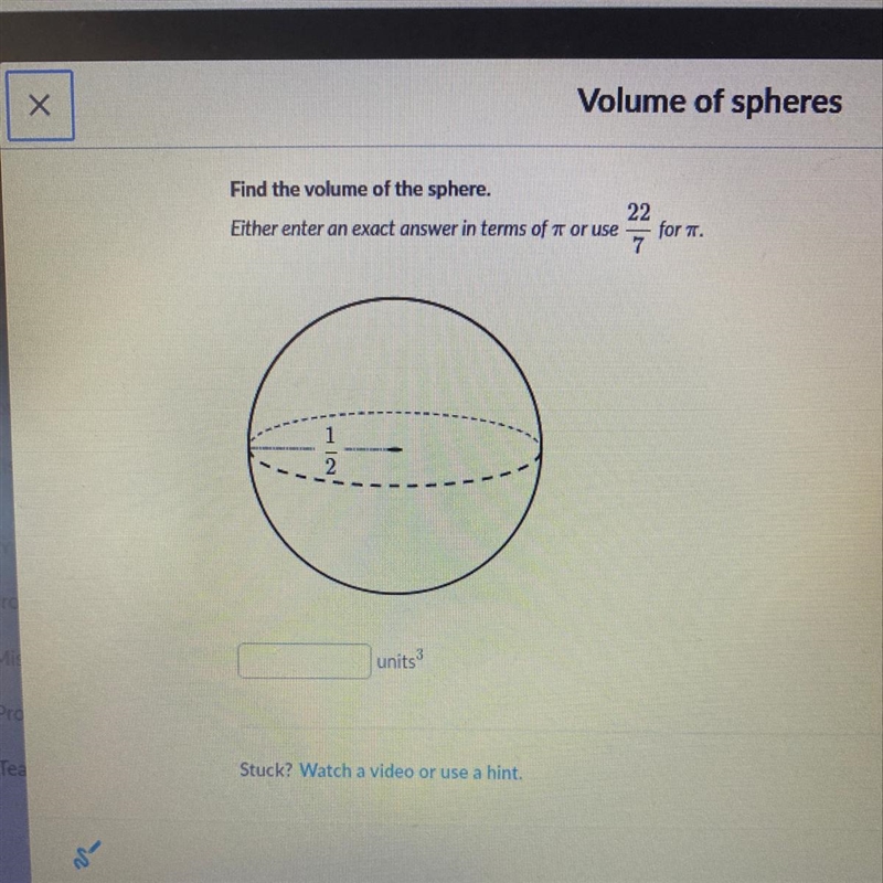 If the radius is 1/2 what is the volume-example-1