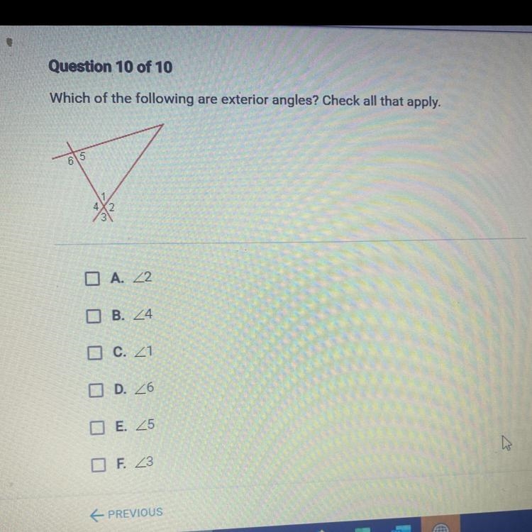 Which of the following are exterior angles? Check all that apply.-example-1