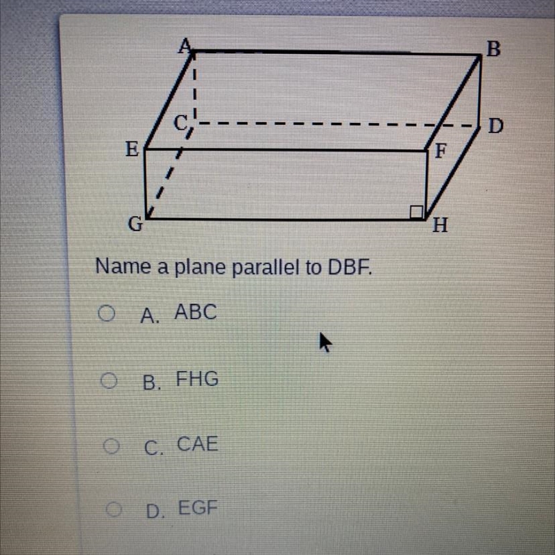 Name a plane parallel to DBF.-example-1