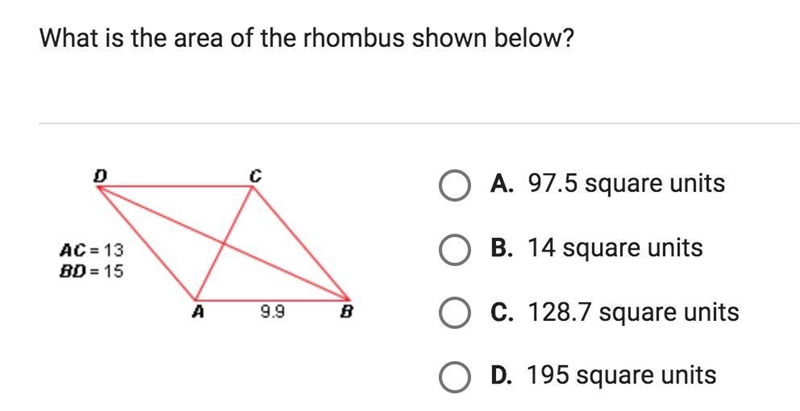 What is the area of the rhombus shown below?-example-1