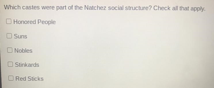 Which castes were part of the Natchez social structure? Check all that apply. Honored-example-1