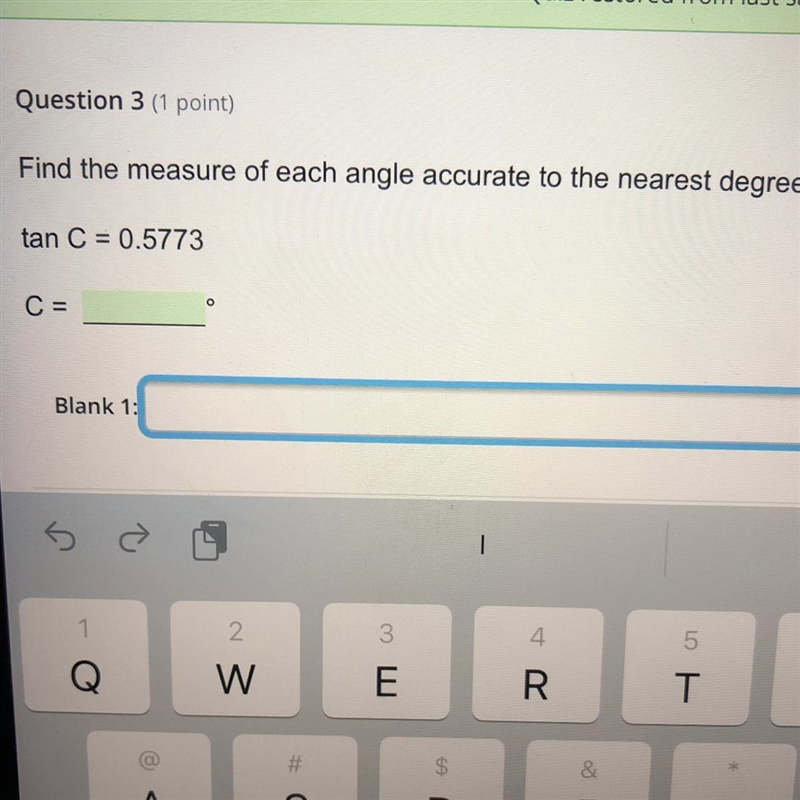 What’s the measure of angle C if tan C = 0.5773-example-1