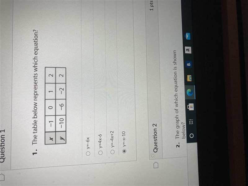 The table below represents which equation-example-1