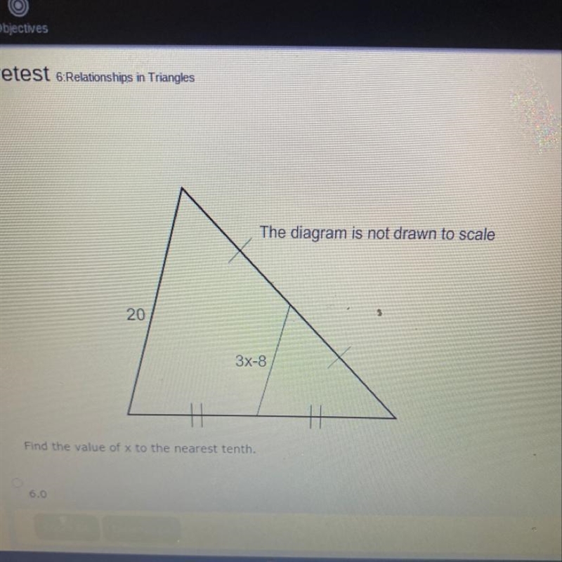 The diagram is not drawn to scale 20 3x-8 Find the value of x to the nearest tenth-example-1