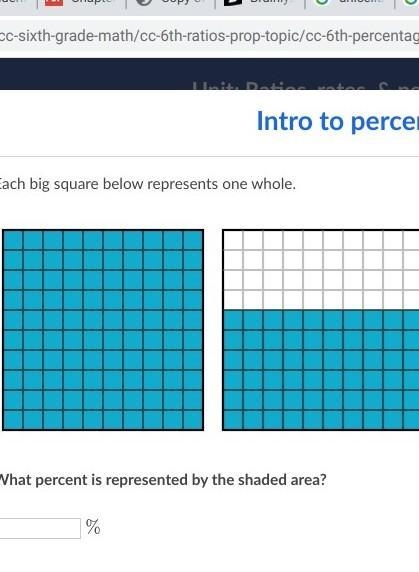 Each big square below represents one whole. ￼ ￼ What percent is represented by the-example-1