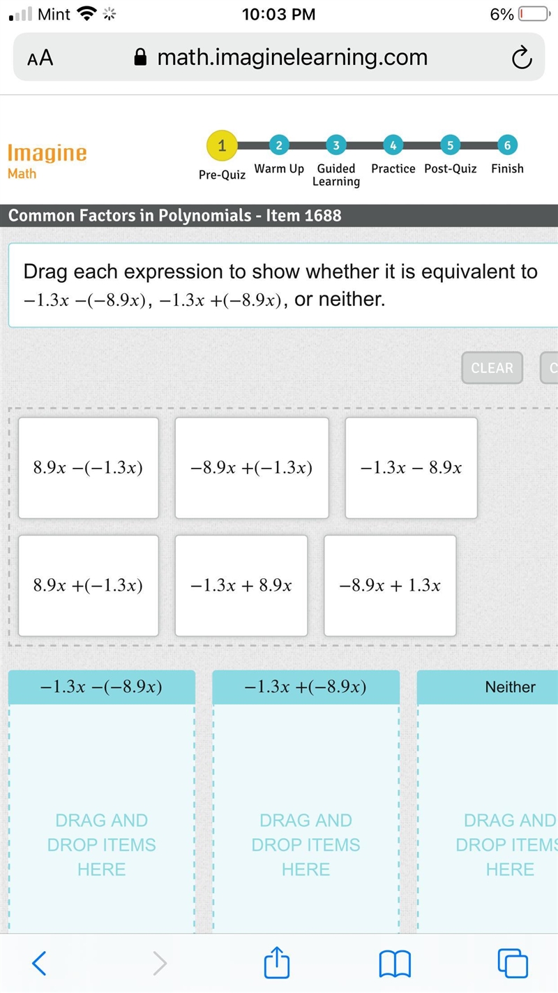 Drag each expression to show whether it is equivalent to −1.3−(−8.9) -1.3 x - -8.9 x-example-1