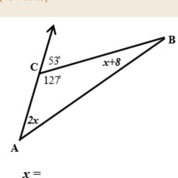 Find the value of X, angle A and angle B-example-1