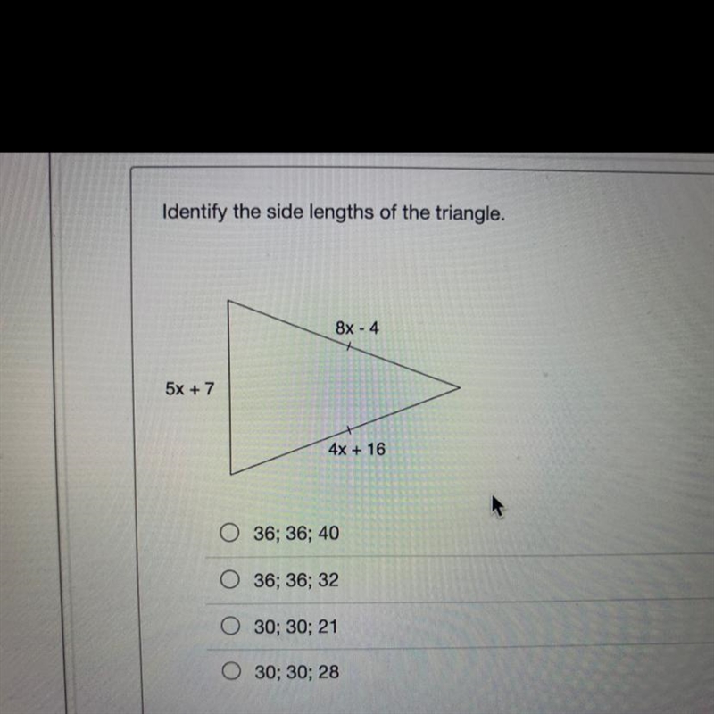 Identify the side lengths of the triangle.-example-1