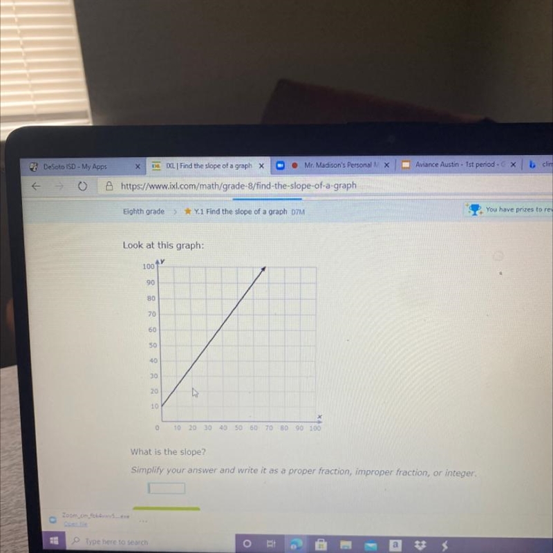 Find the slope of a graph Look at this graph: What is the slope? Simplify your answer-example-1