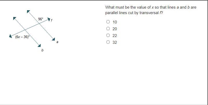 What must be the value of x so that lines a and b are parallel lines cut by transversal-example-1