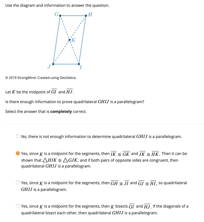 Please help "Is there enough information to prove quadrilateral GHIJ is a parallelogram-example-1