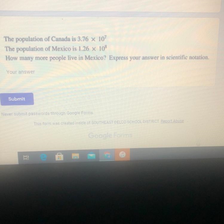 The population of Canada is 3.76 x 107 The population of Mexico is 1.26 x 10 How many-example-1