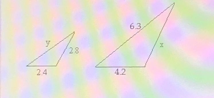 Find the length of y. assume the triangles are similar a. 3.9 b. 3.6 c. 3.4 d. 3.2-example-1