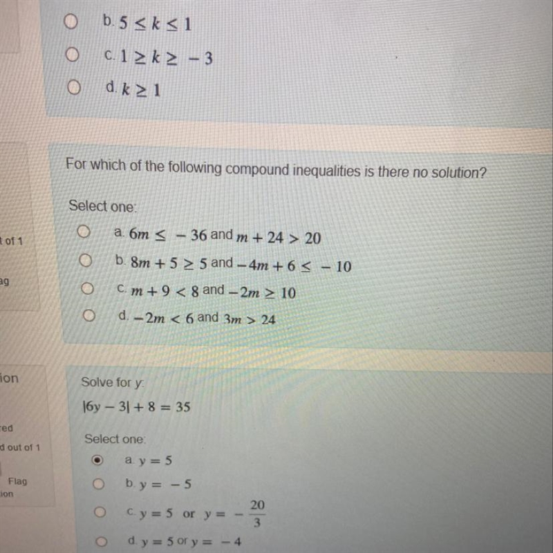 For which of the following compound inequalities is there no solution?-example-1