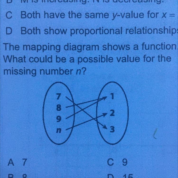 The mapping diagram shows a function. What could be a possible value for the missing-example-1