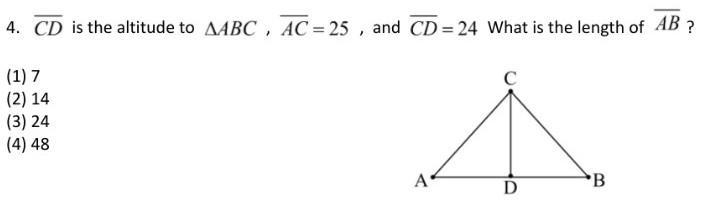 CD is the altitiude to △ABC, AC= 25, and CD= 24. What is the length of AB?​-example-1