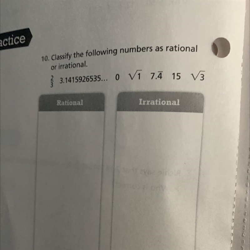 Classify the following numbers as rational or irrational.-example-1