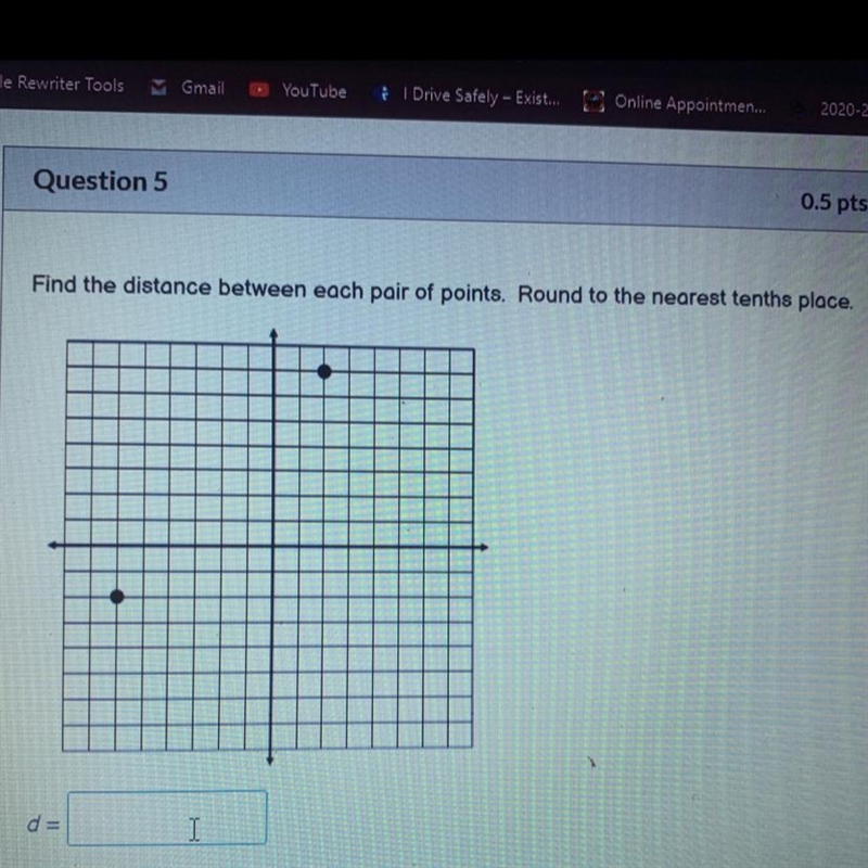 Find the distance between each pair of points. Round to the tenths place.-example-1