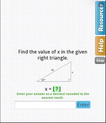 Find the value of x in the given right triangle-example-1