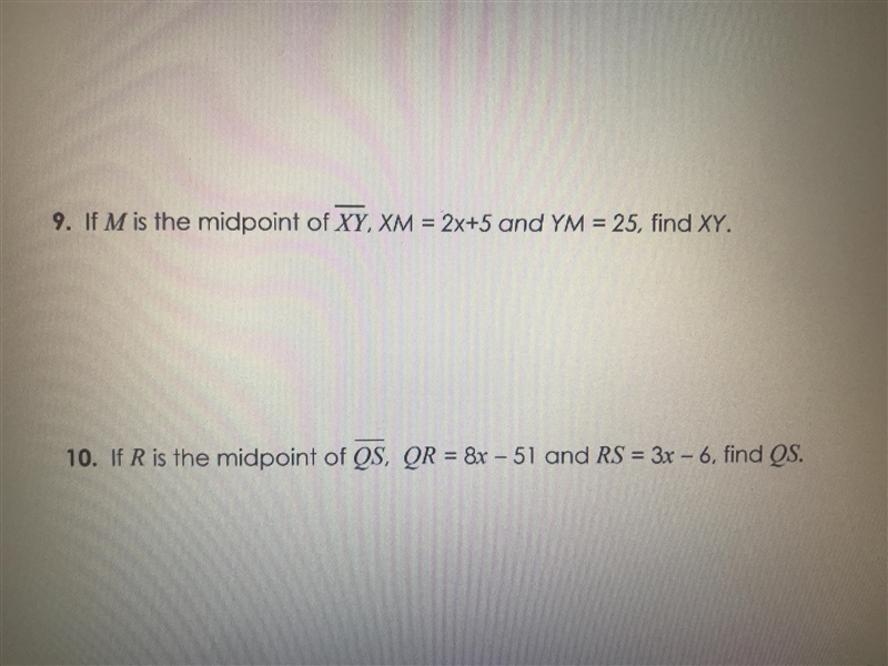 If M is the midpoint of XY, XM=2x+5 and YM=25, find XY.-example-1