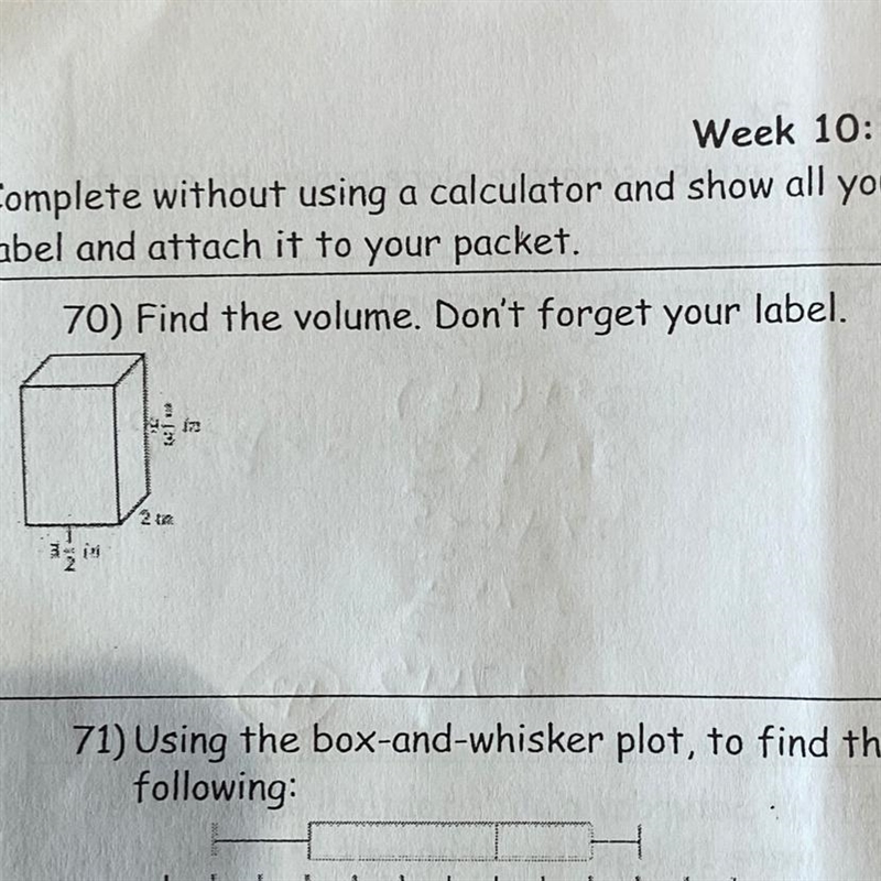 (70) Find the volume. Don't forget your label.-example-1