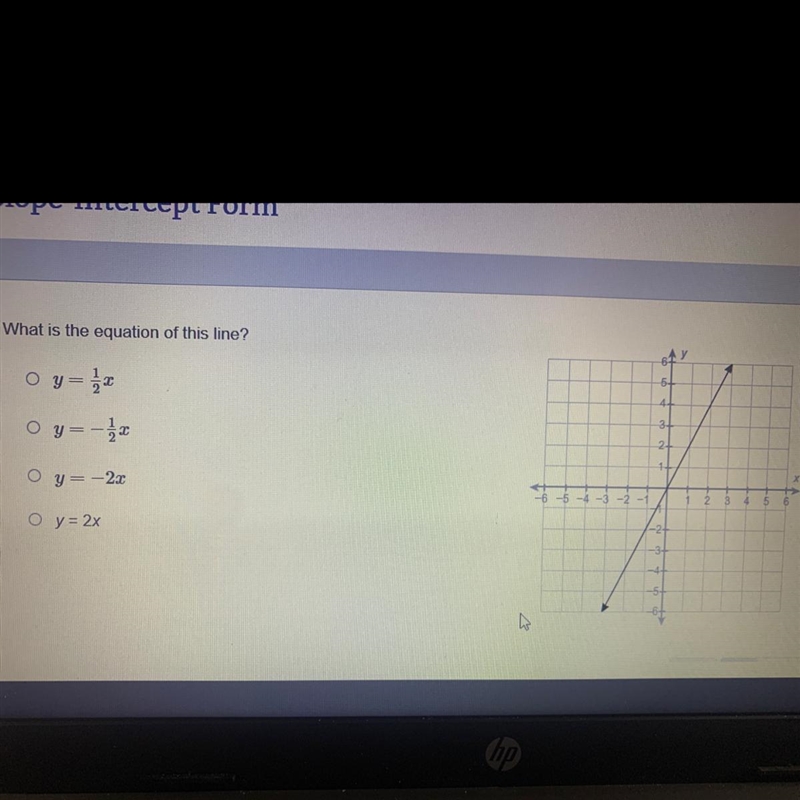 What is the equation of this line? y=1/2x y= -1/2x y=-2x y=2x-example-1