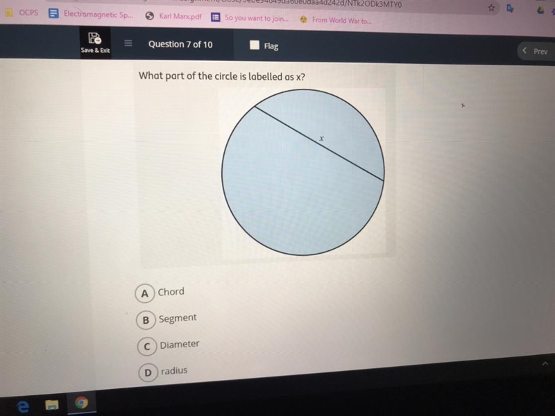 What part of the circle is labelled as x?-example-1