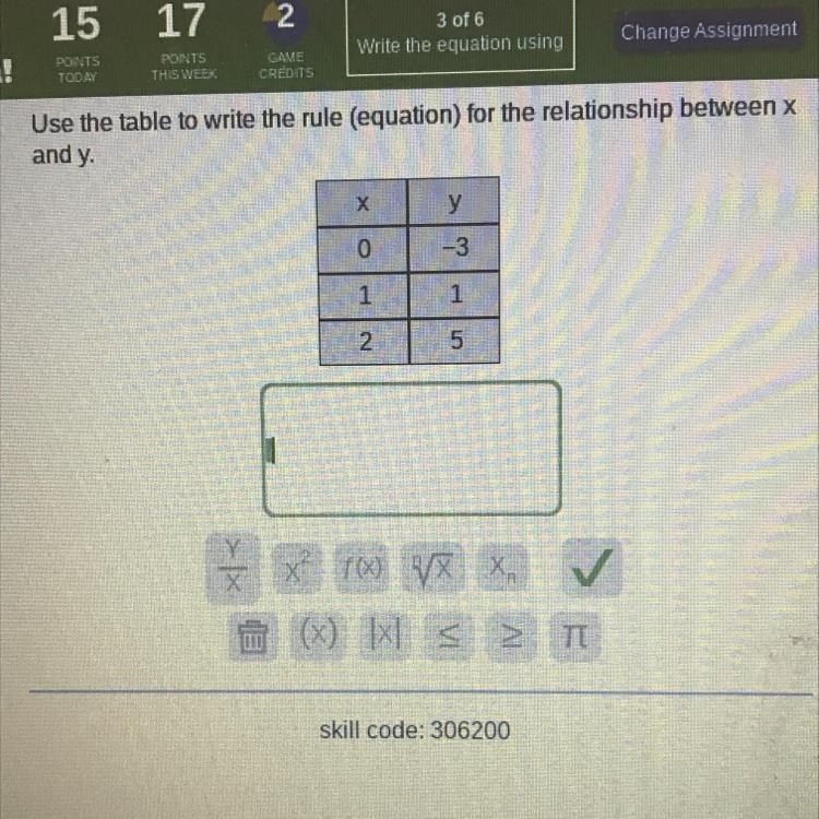 Use the table to write the rule (equation) for the relationship between x and y. х-example-1