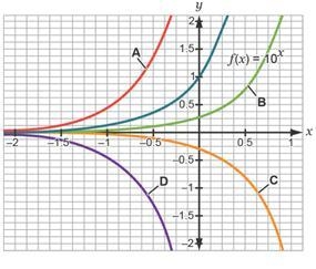 This graph shows transformations between f(x) = 10x and g(x) = a · 10x. Identify the-example-1