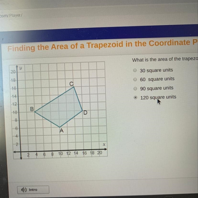 What is the area of the trapezoid? 30 square units 60 square units 90 square units-example-1