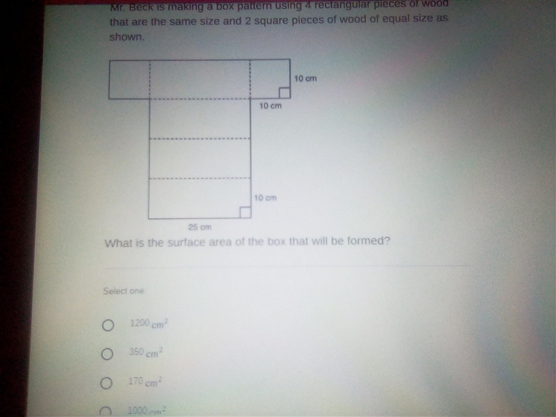 mr.beck is making a box pattern using 4 regular pieces of wood that are the same size-example-1