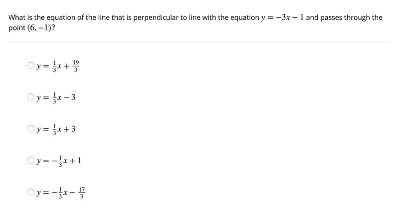 Question 6: Please help. What is the equation of the line that is perpendicular to-example-1