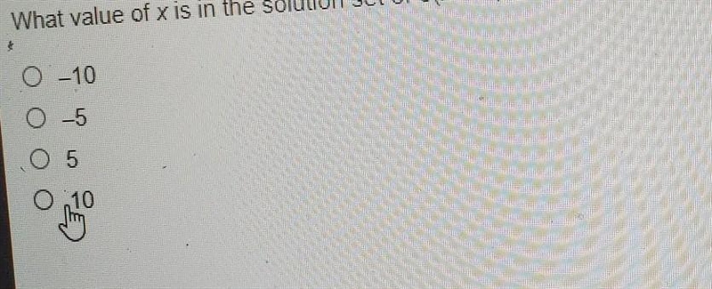 What value of x is in the solution set of 3(x – 4) > 5x + 2? ​-example-1