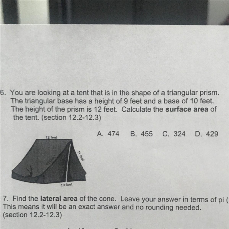 Calculate the surface area of the tent : (Problem number 6)-example-1