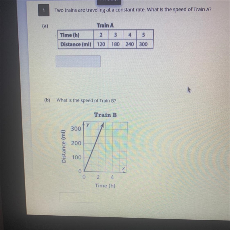 Help please! i need both questions answered. also need to know which train is faster-example-1