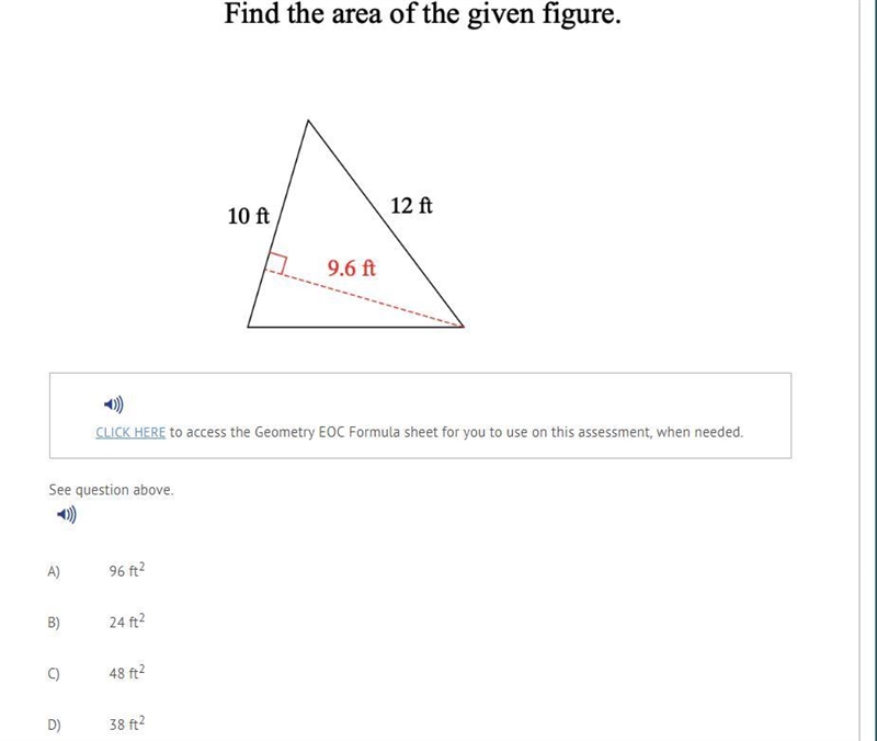 See the question above. A) 96 ft2 B) 24 ft2 C) 48 ft2 D) 38 ft2-example-1